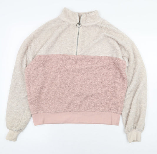 New Look Womens Pink Colourblock Polyester Pullover Sweatshirt Size 10 Zip