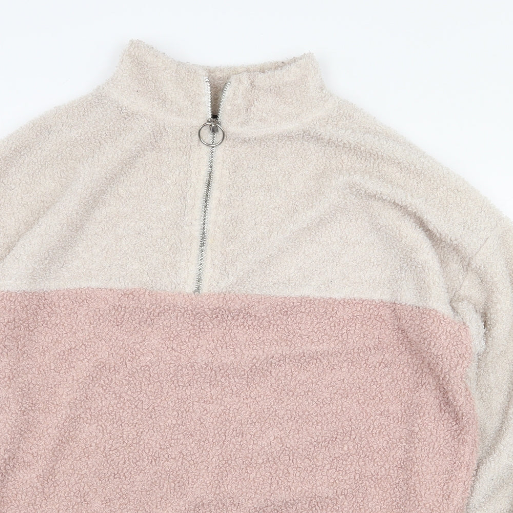 New Look Womens Pink Colourblock Polyester Pullover Sweatshirt Size 10 Zip