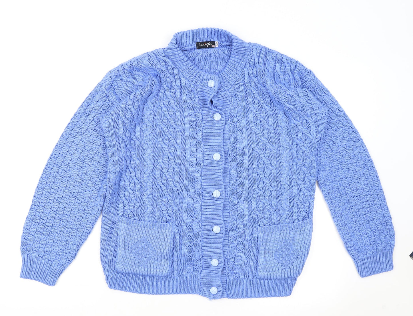 Insight Womens Blue Mock Neck Paisley Acrylic Cardigan Jumper Size M