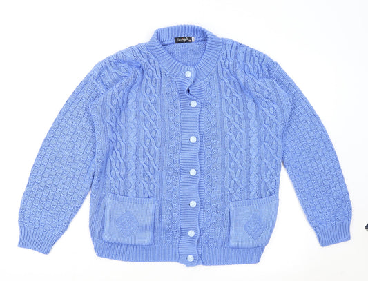 Insight Womens Blue Mock Neck Paisley Acrylic Cardigan Jumper Size M