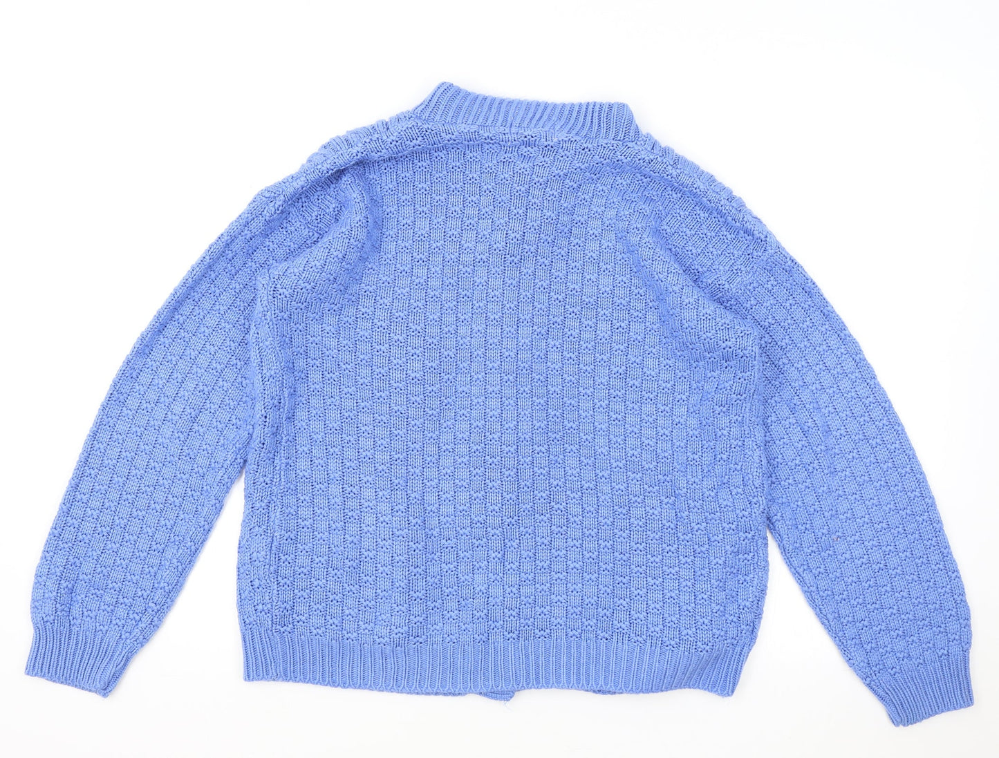 Insight Womens Blue Mock Neck Paisley Acrylic Cardigan Jumper Size M