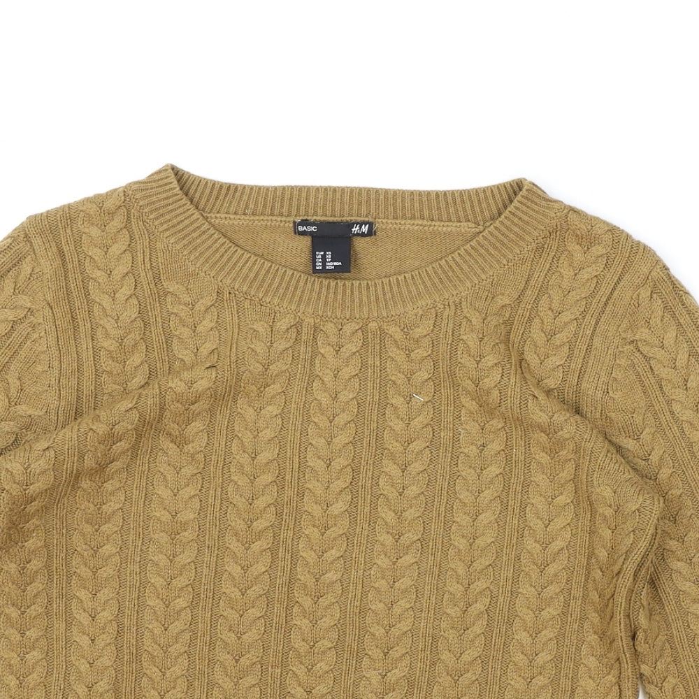 H&M Womens Yellow Round Neck Polyester Pullover Jumper Size XS