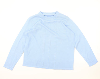 EWM Womens Blue Round Neck Acrylic Pullover Jumper One Size