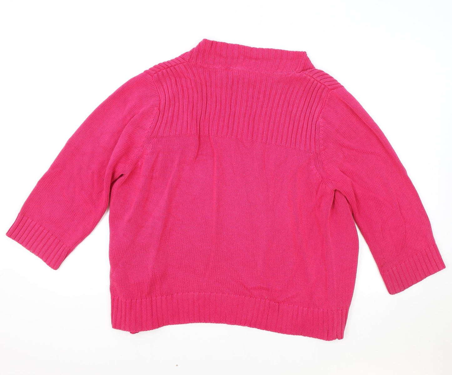 petite Womens Pink Round Neck 100% Cotton Cardigan Jumper Size 16