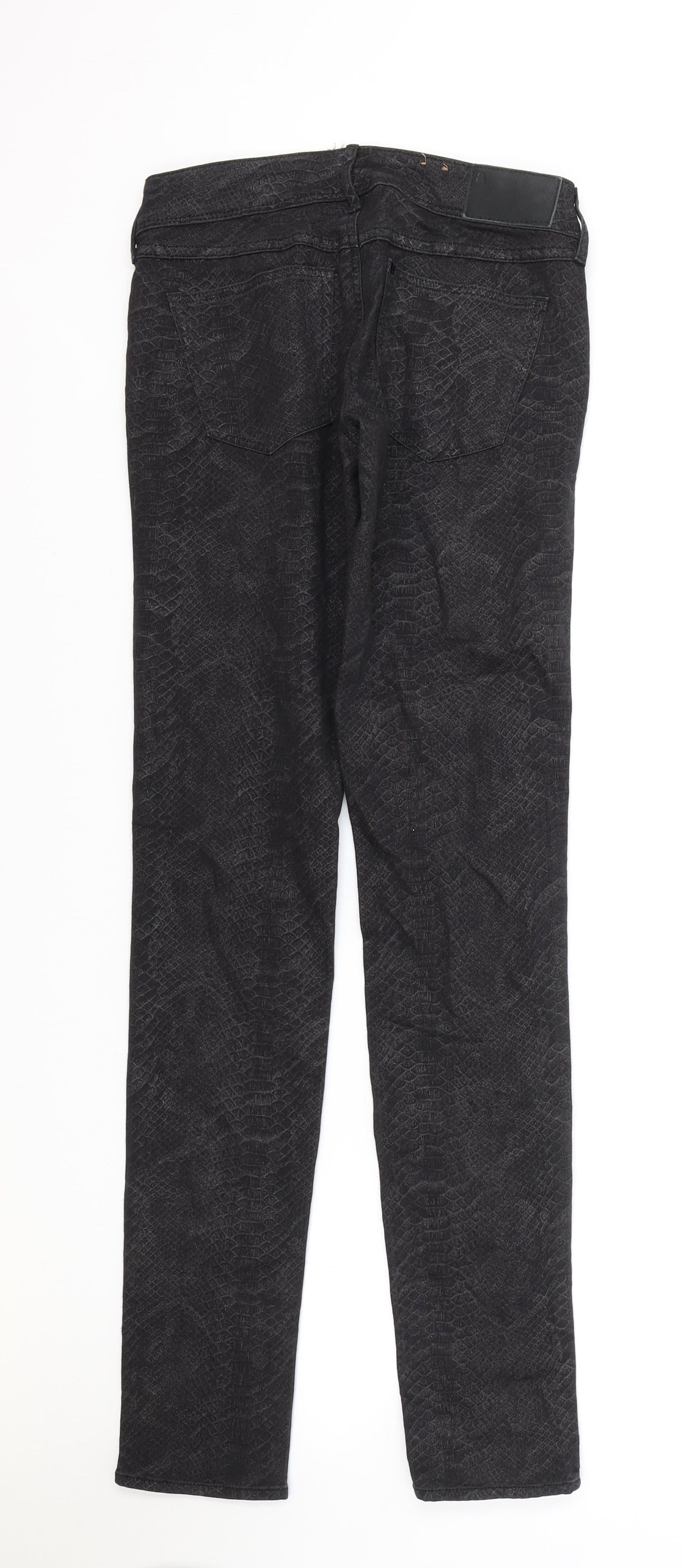 H&M Womens Black Animal Print Cotton Skinny Jeans Size 24 in L32 in Regular Zip - Snake Print