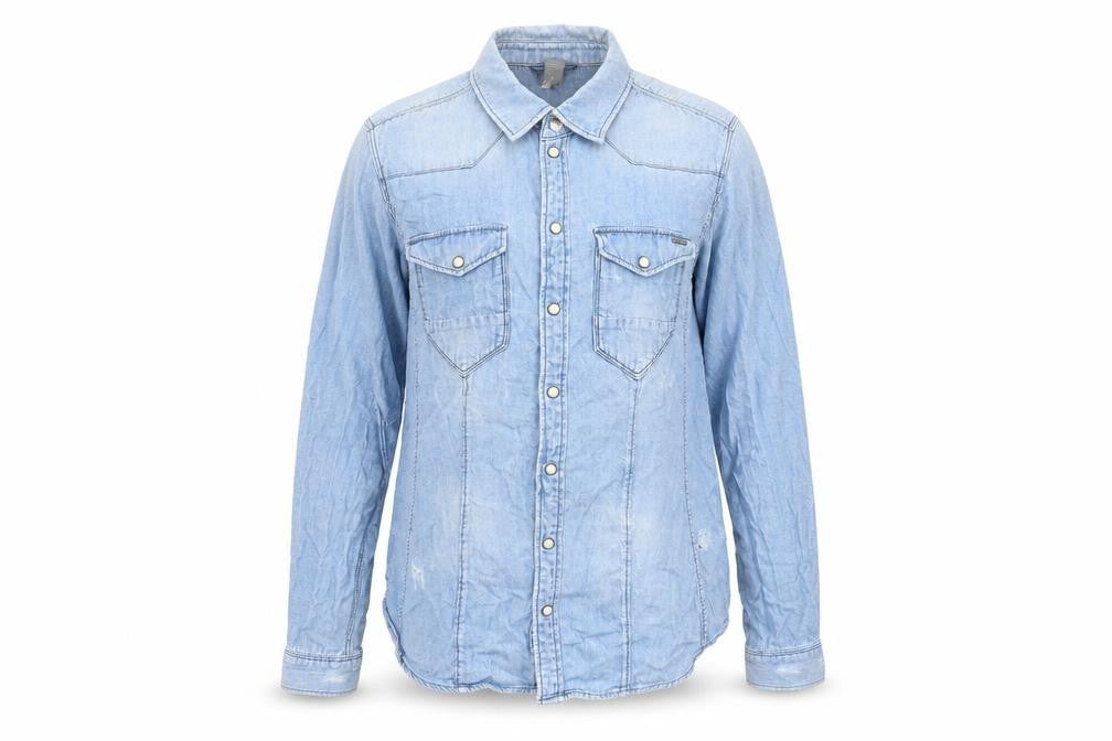 RAW Womens Blue Cotton Basic Button-Up Size S Collared - Distressed