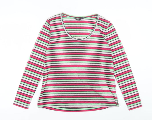 Marks and Spencer Womens Pink Striped Linen Basic T-Shirt Size 6 Scoop Neck