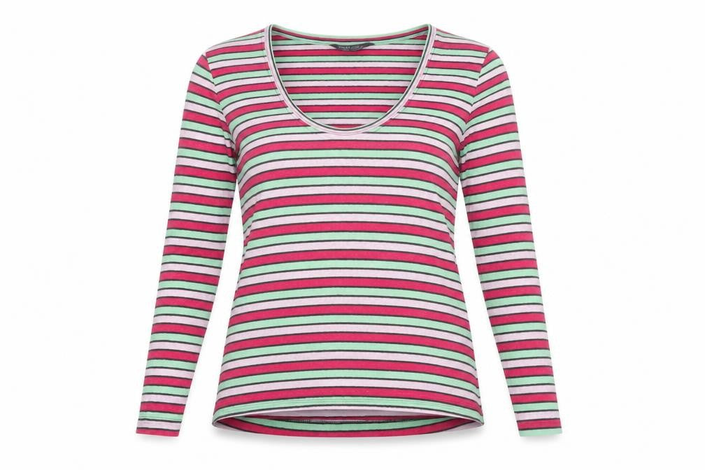 Marks & Spencer Womens Pink Striped Linen Basic T-Shirt Size 6 Scoop Neck