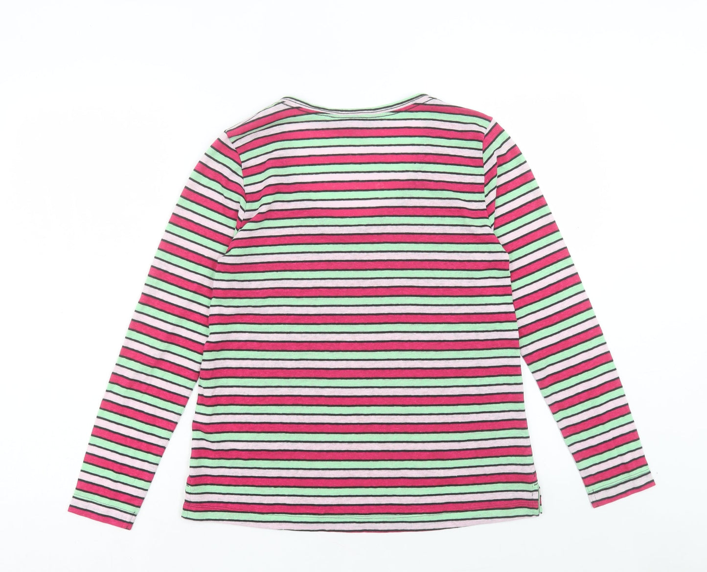 Marks and Spencer Womens Pink Striped Linen Basic T-Shirt Size 6 Scoop Neck