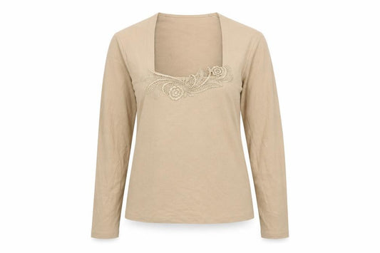 Marks and Spencer Womens Beige Viscose Jersey T-Shirt Size 12 Square Neck - Flowers