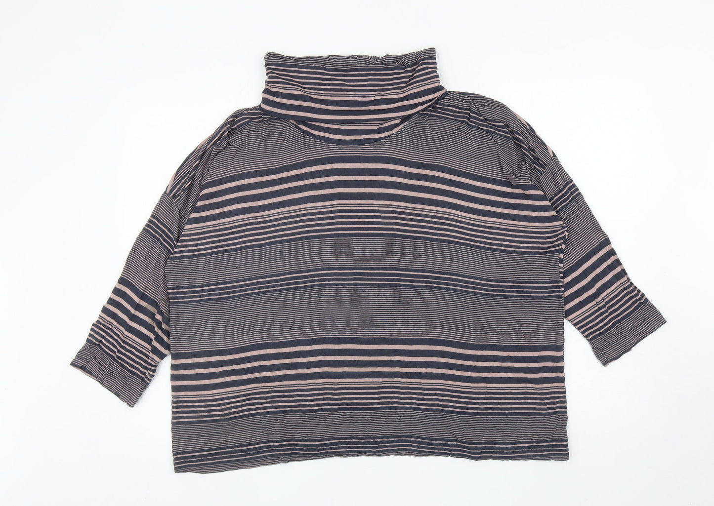 Adini Womens Black Striped Viscose Jersey T-Shirt Size L Roll Neck
