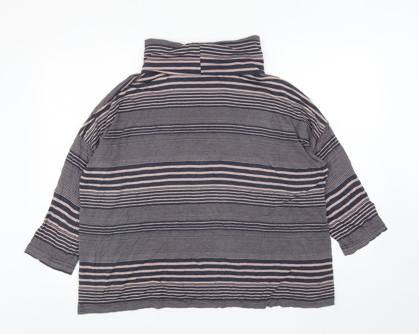 Adini Womens Black Striped Viscose Jersey T-Shirt Size L Roll Neck