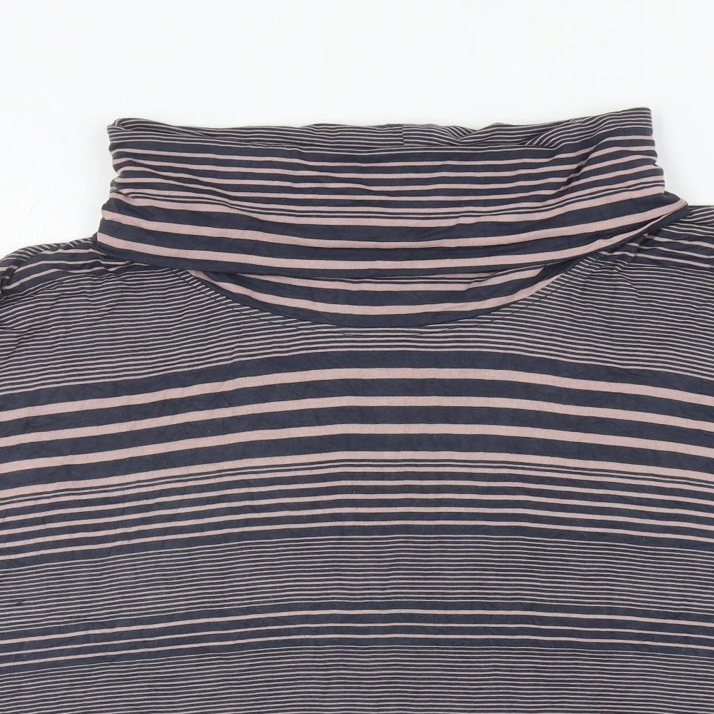 Adini Womens Black Striped Viscose Jersey T-Shirt Size L Roll Neck