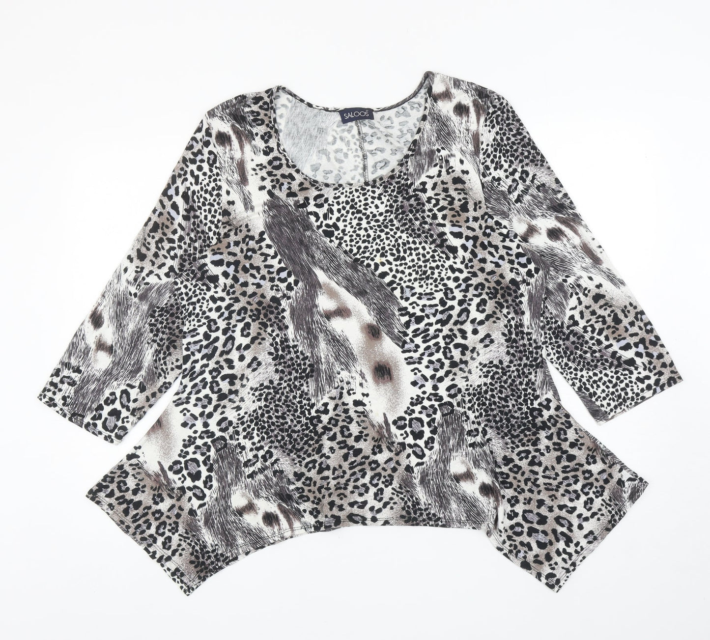 Saloos Womens Black Animal Print Viscose Jersey T-Shirt Size 2XL Scoop Neck - Leopard Print