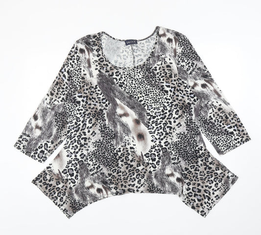 Saloos Womens Black Animal Print Viscose Jersey T-Shirt Size 2XL Scoop Neck - Leopard Print
