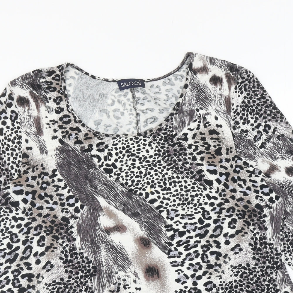 Saloos Womens Black Animal Print Viscose Jersey T-Shirt Size 2XL Scoop Neck - Leopard Print