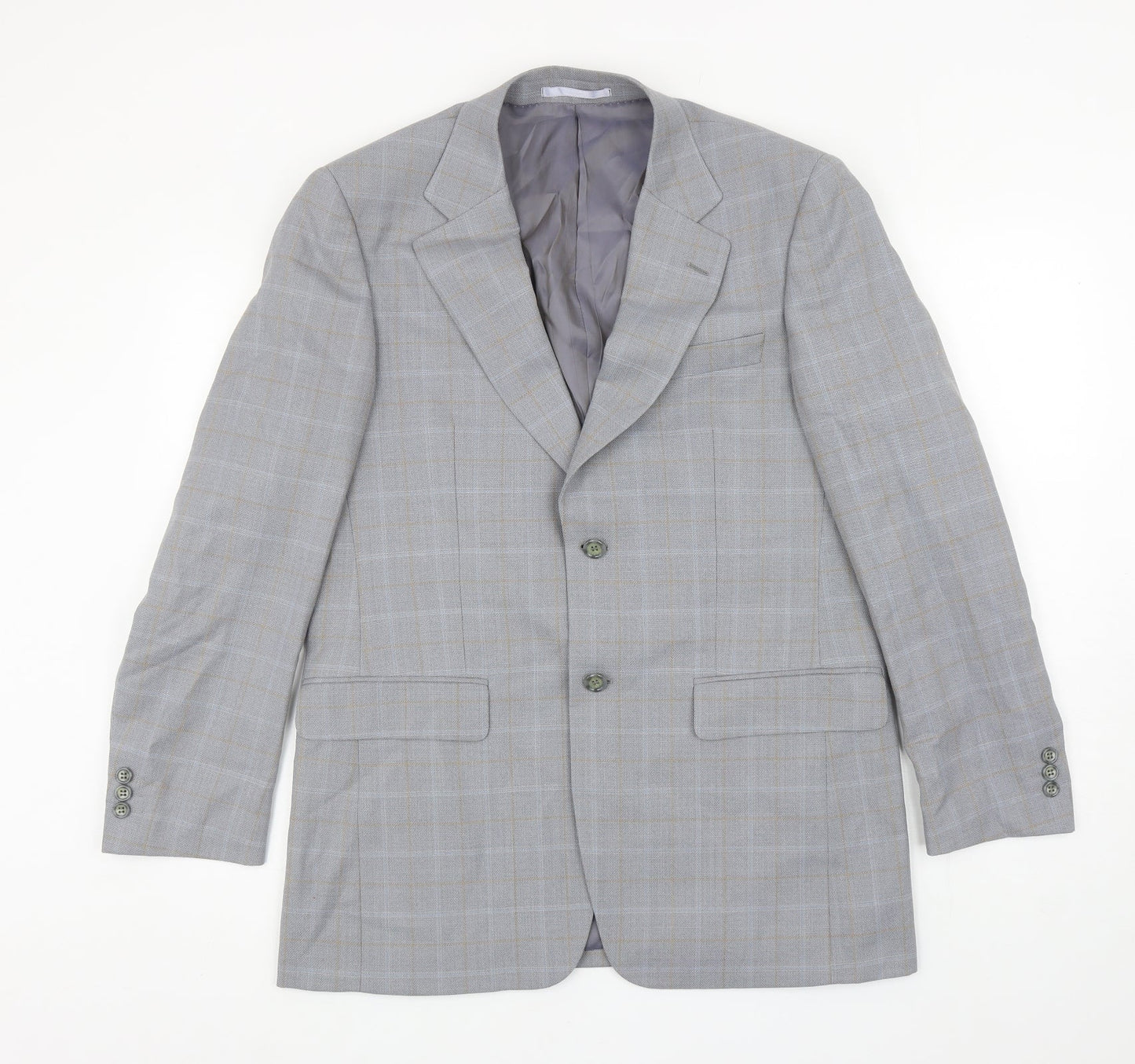 Brook Tavener Mens Grey Plaid Wool Jacket Blazer Size 38