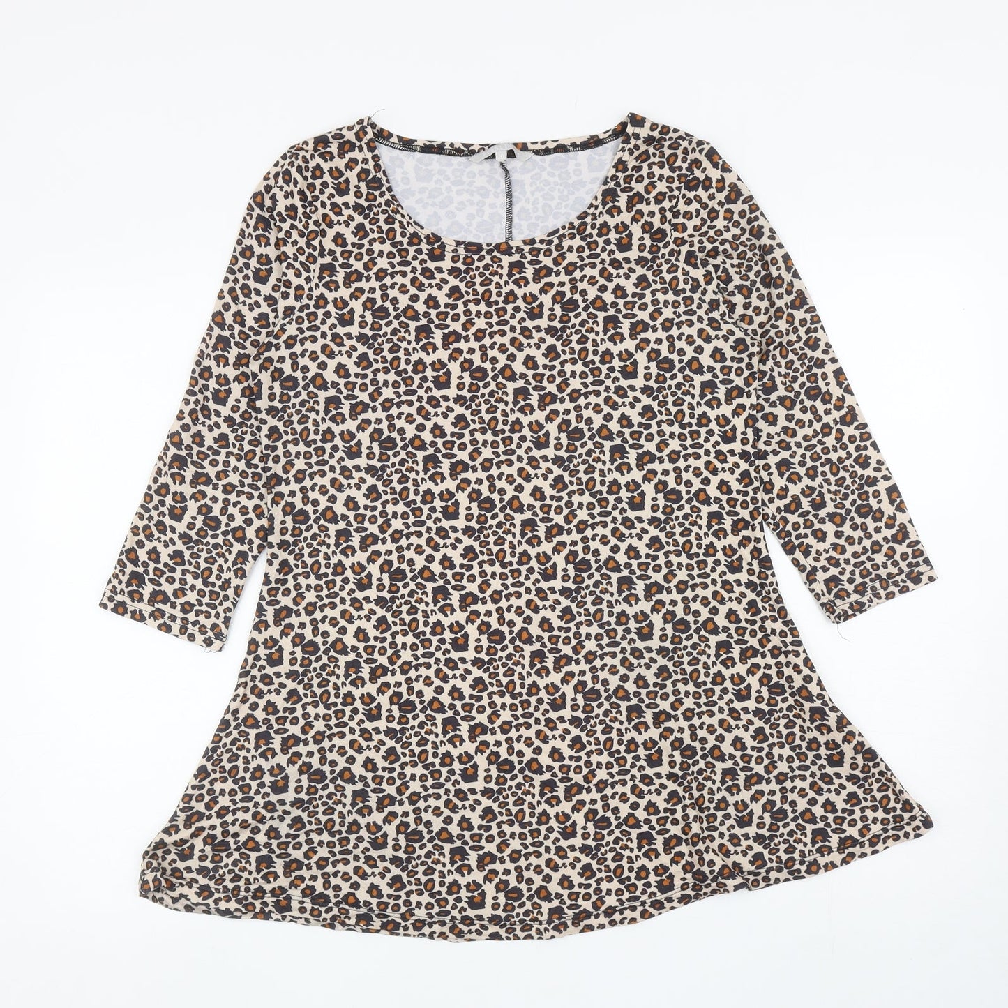 Pebble Bay Womens Brown Animal Print Polyester Tunic T-Shirt Size 10 Scoop Neck - Leopard Print