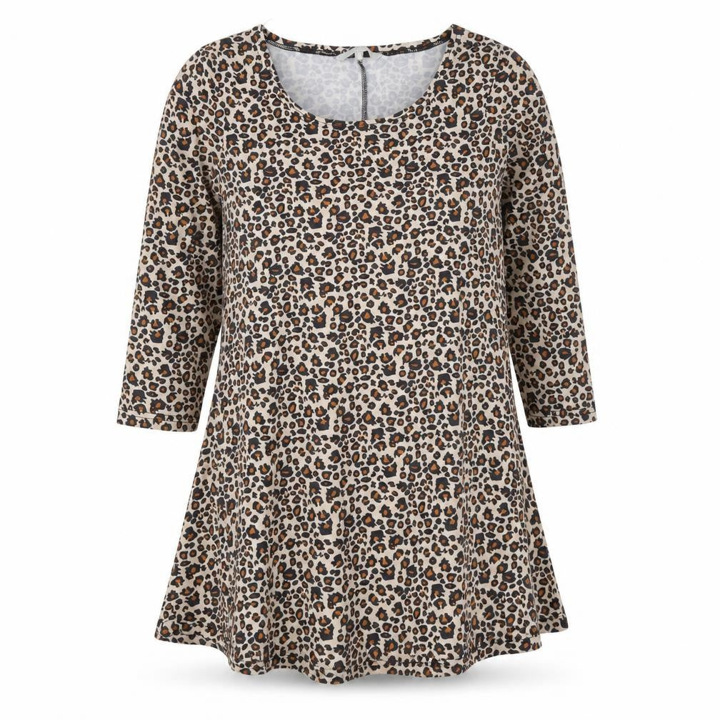 Pebble Bay Womens Brown Animal Print Polyester Tunic T-Shirt Size 10 Scoop Neck - Leopard Print