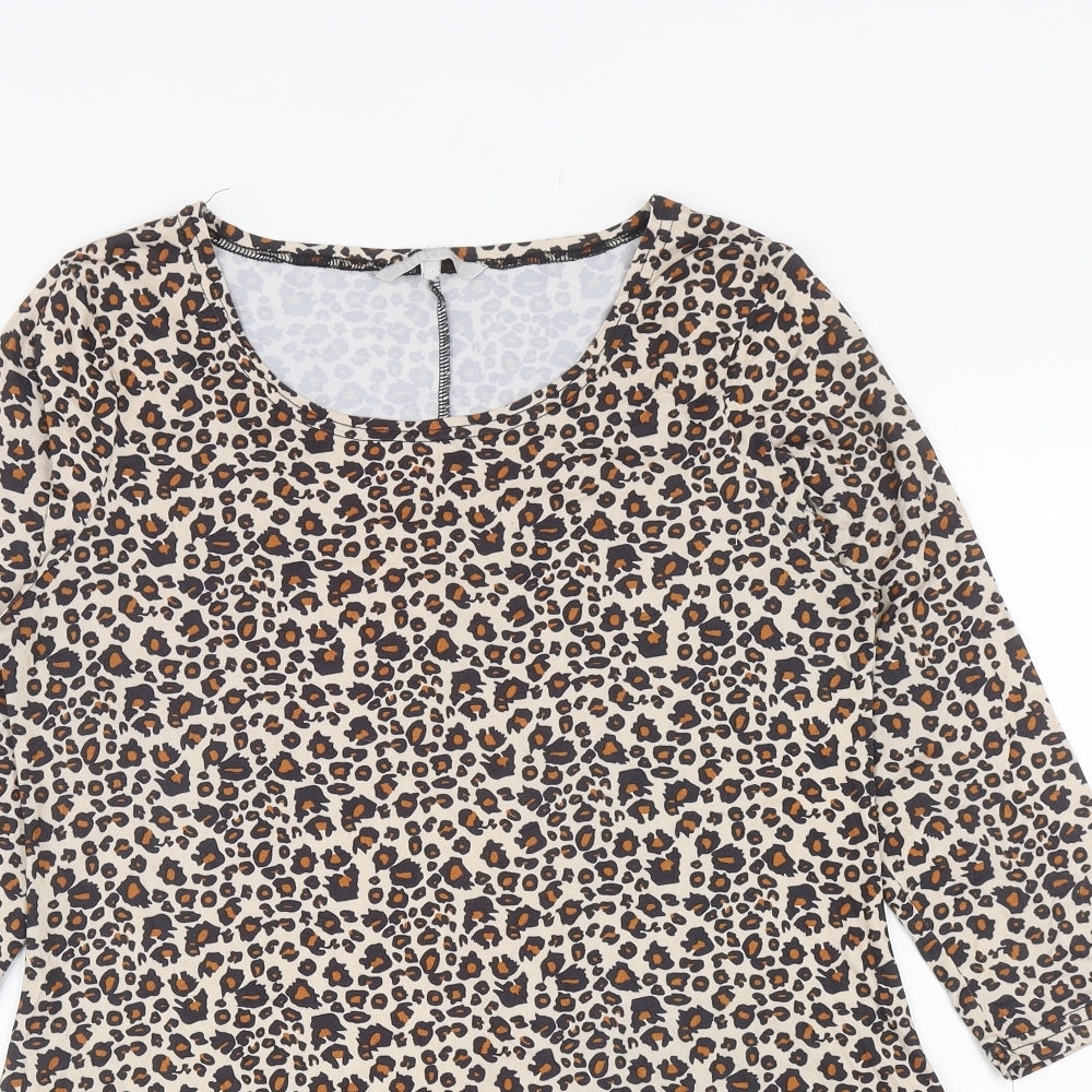 Pebble Bay Womens Brown Animal Print Polyester Tunic T-Shirt Size 10 Scoop Neck - Leopard Print