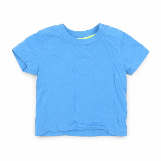 Primark Boys Blue Cotton Basic T-Shirt Size 6-9 Months Round Neck Snap