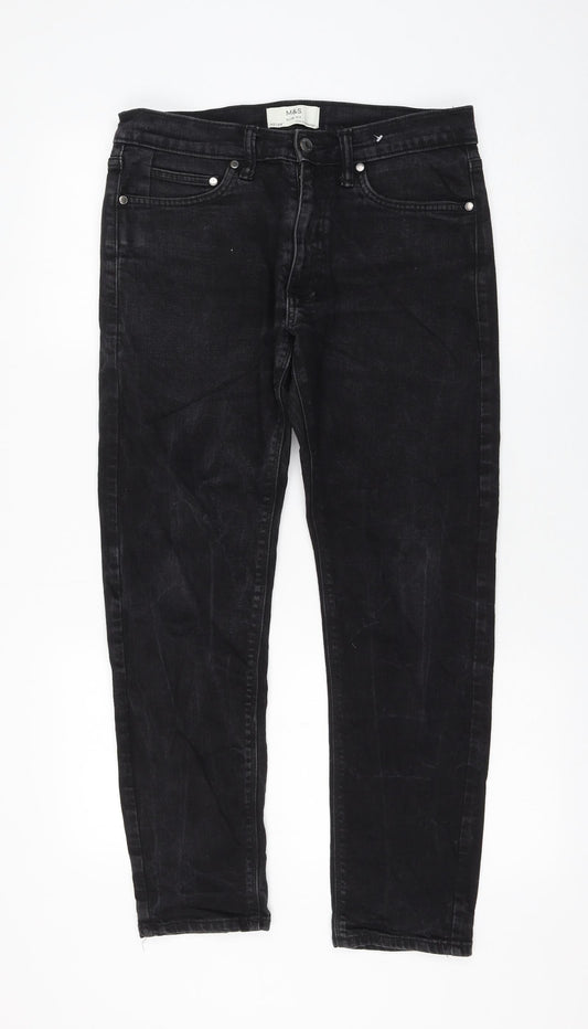 Marks and Spencer Womens Black Cotton Straight Jeans Size 30 in L29 in Regular Zip