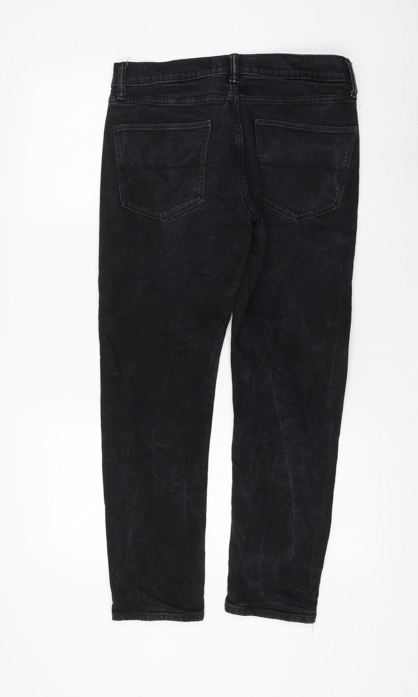 Marks and Spencer Womens Black Cotton Straight Jeans Size 30 in L29 in Regular Zip