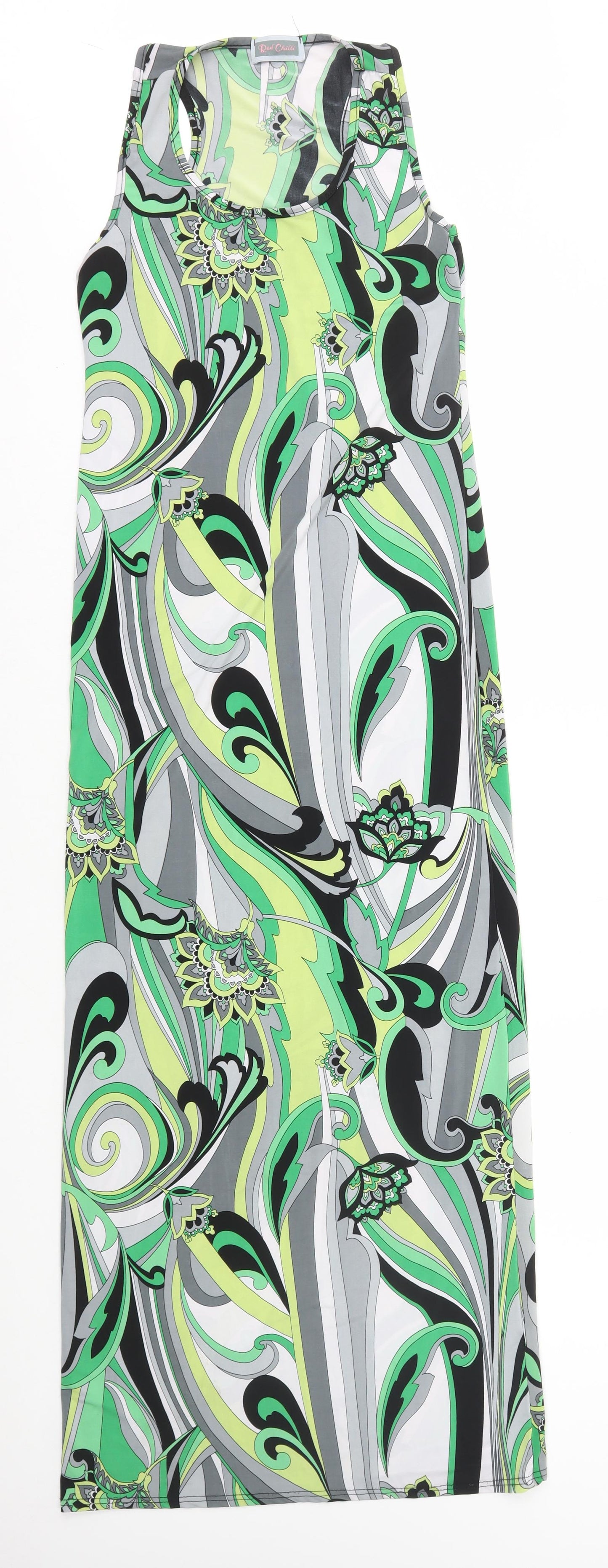 Red Chilli Womens Green Geometric Polyester Bodycon Size 10 Scoop Neck Pullover