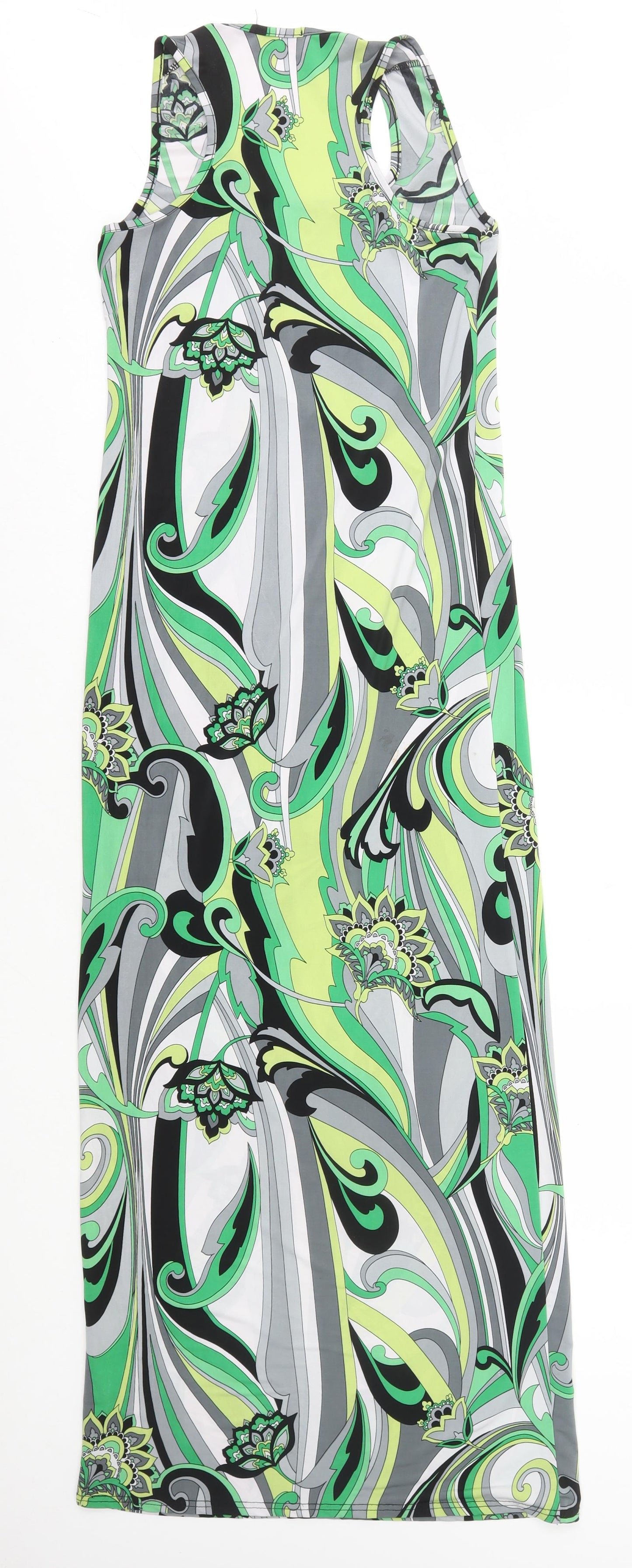 Red Chilli Womens Green Geometric Polyester Bodycon Size 10 Scoop Neck Pullover