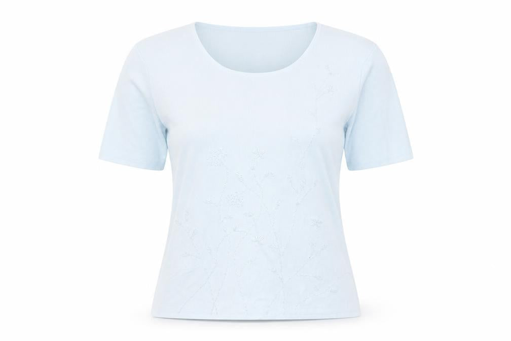 Karen Scott Womens Blue Viscose Basic T-Shirt Size 10 Round Neck