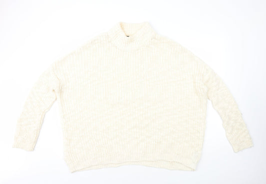 New Look Womens White High Neck Acrylic Pullover Jumper Size L