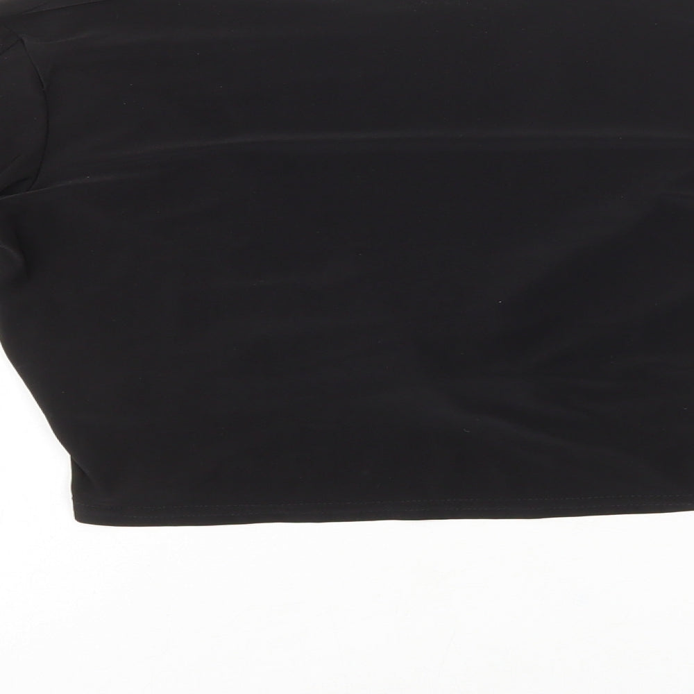 PRETTYLITTLETHING Womens Black Polyester Cropped T-Shirt Size 12 V-Neck - Twist Front