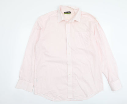 Marks & Spencer Mens Pink Striped Polyester Button-Up Size 16 Collared Button