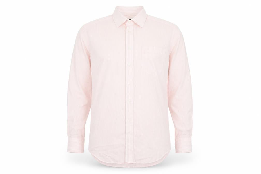 Marks & Spencer Mens Pink Striped Polyester Button-Up Size 16 Collared Button