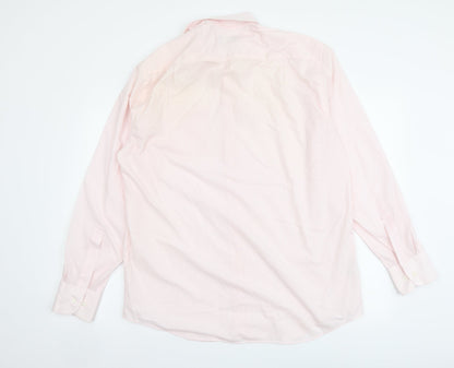 Marks & Spencer Mens Pink Striped Polyester Button-Up Size 16 Collared Button
