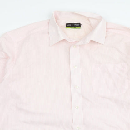 Marks & Spencer Mens Pink Striped Polyester Button-Up Size 16 Collared Button