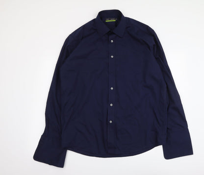 Marks & Spencer Mens Blue Polyester Button-Up Size 16.5 Collared Button