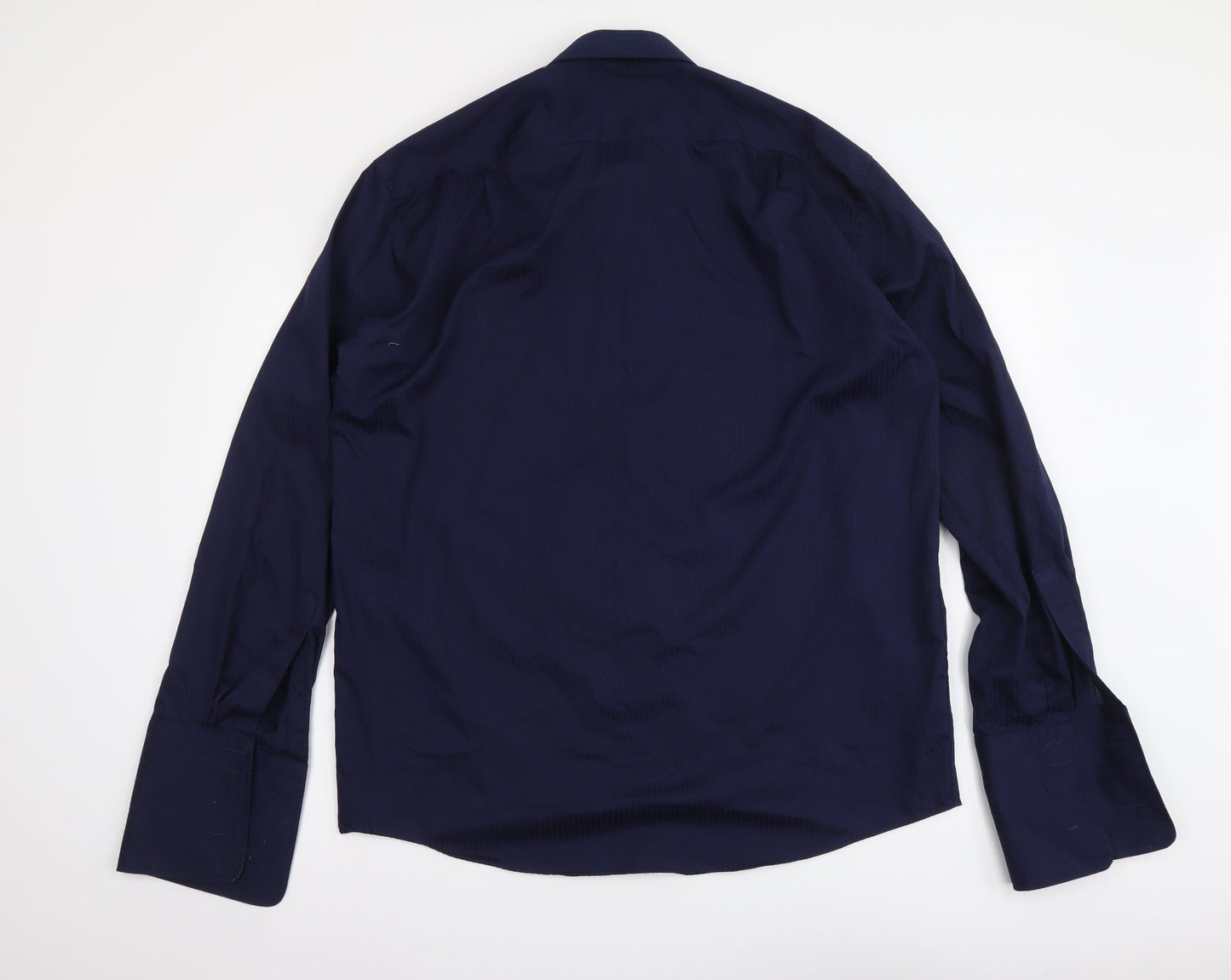 Marks and Spencer Mens Blue Polyester Button-Up Size 16.5 Collared Button