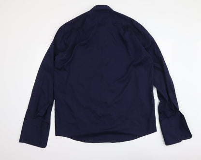 Marks & Spencer Mens Blue Polyester Button-Up Size 16.5 Collared Button