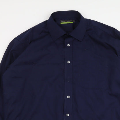 Marks & Spencer Mens Blue Polyester Button-Up Size 16.5 Collared Button