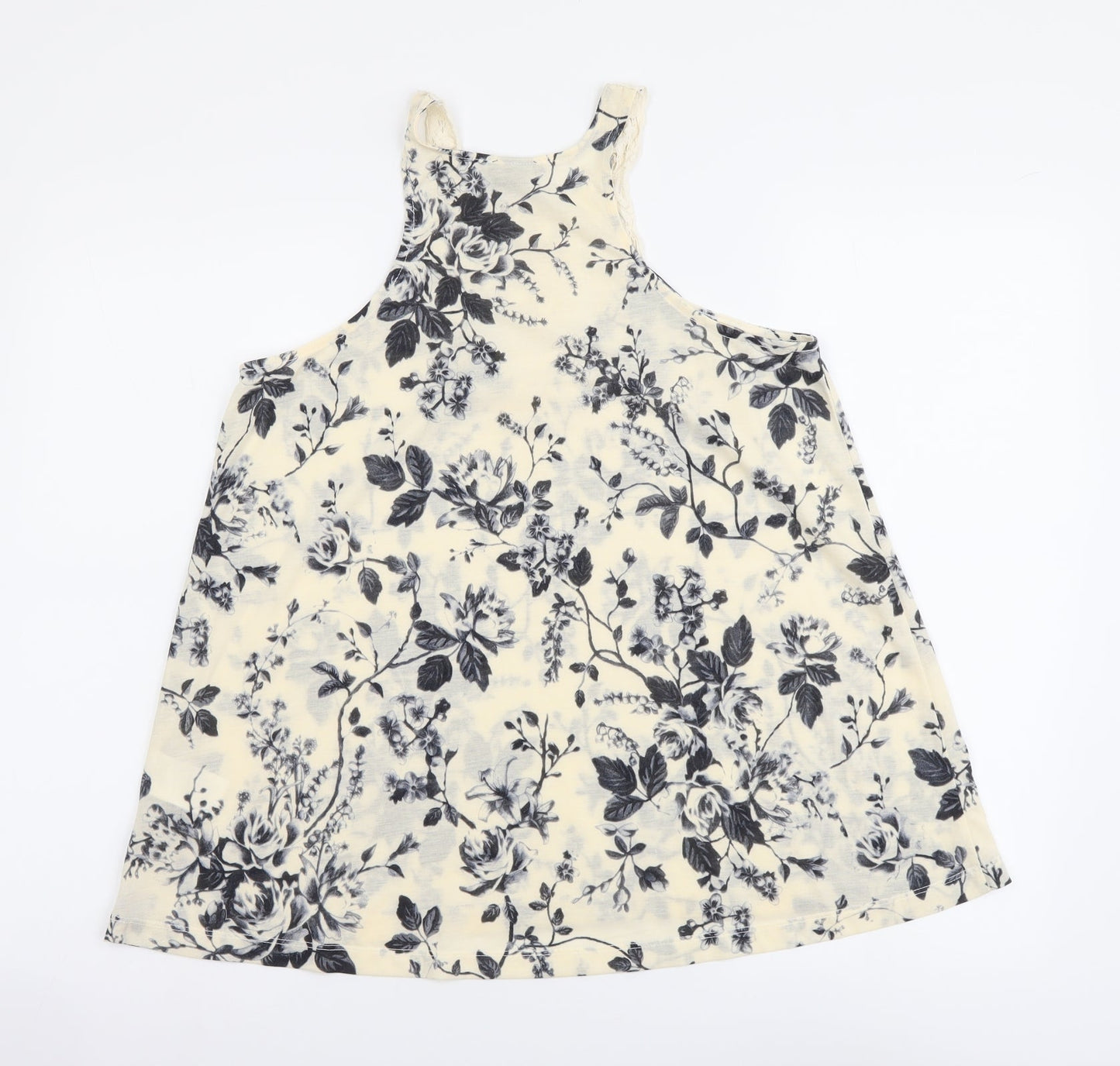 H&M Womens Beige Floral Cotton Basic Tank Size S Round Neck - Lace Neckline