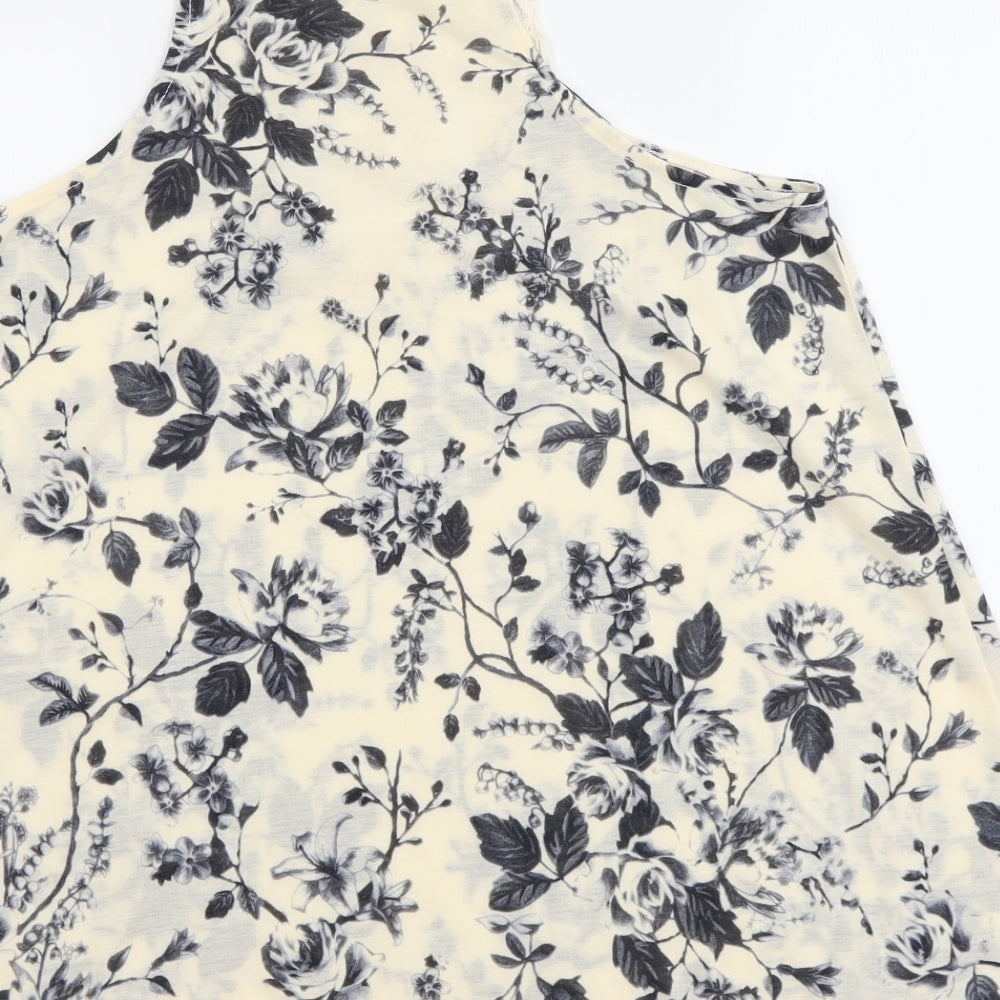 H&M Womens Beige Floral Cotton Basic Tank Size S Round Neck - Lace Neckline
