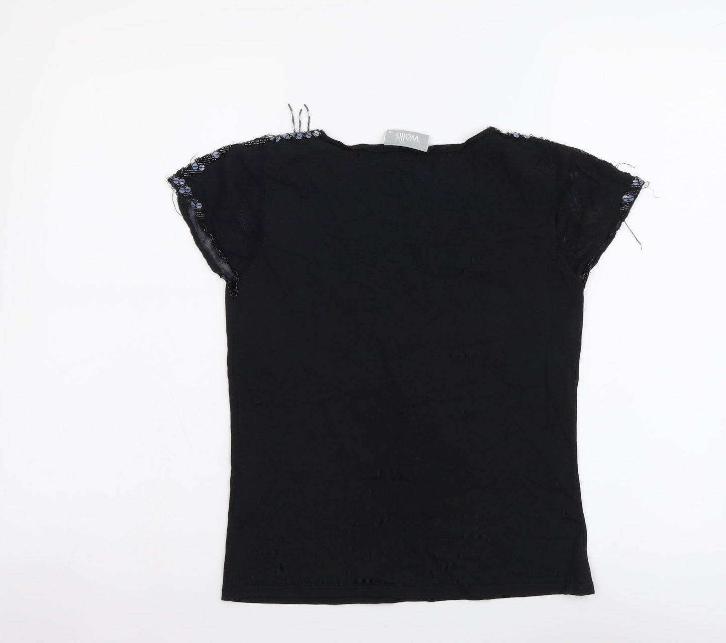 Wallis Womens Black Polyester Basic T-Shirt Size 10 V-Neck