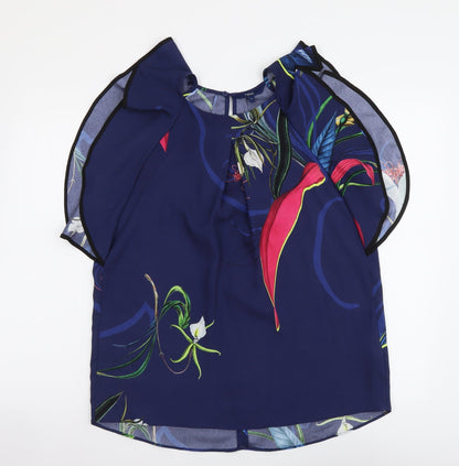 Next Womens Blue Floral Polyester Basic Blouse Size 8 Round Neck