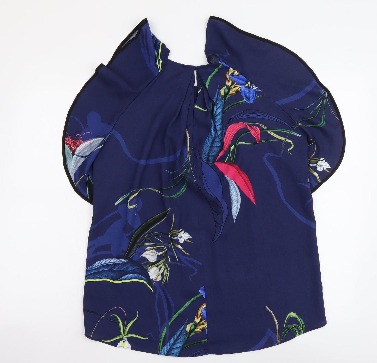NEXT Womens Blue Floral Polyester Basic Blouse Size 8 Round Neck