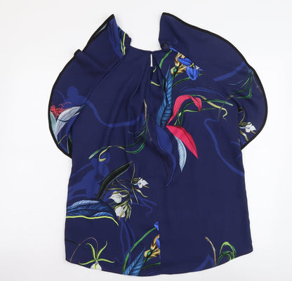 Next Womens Blue Floral Polyester Basic Blouse Size 8 Round Neck