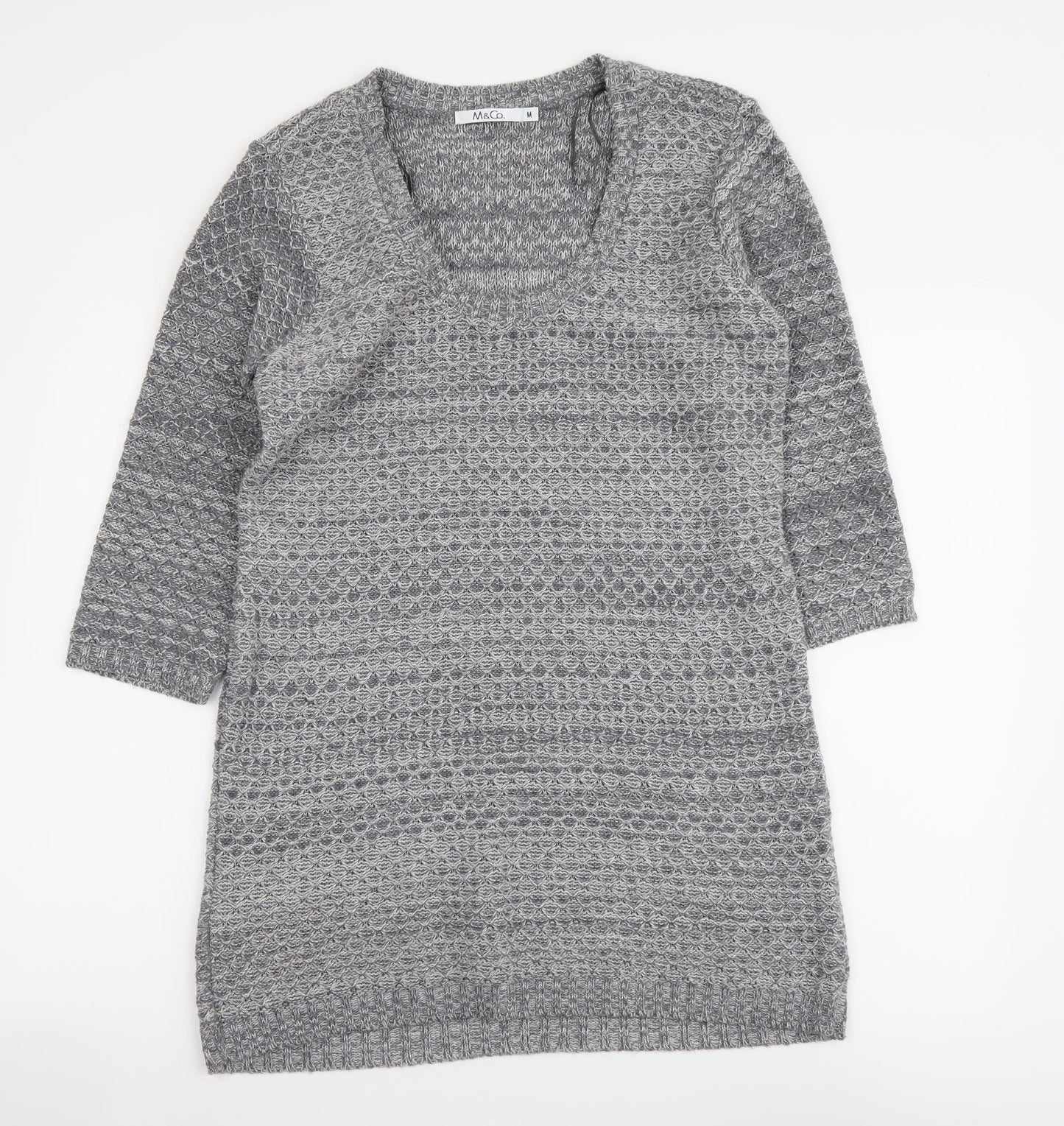 M&Co Womens Grey Scoop Neck Acrylic Tunic Jumper Size M