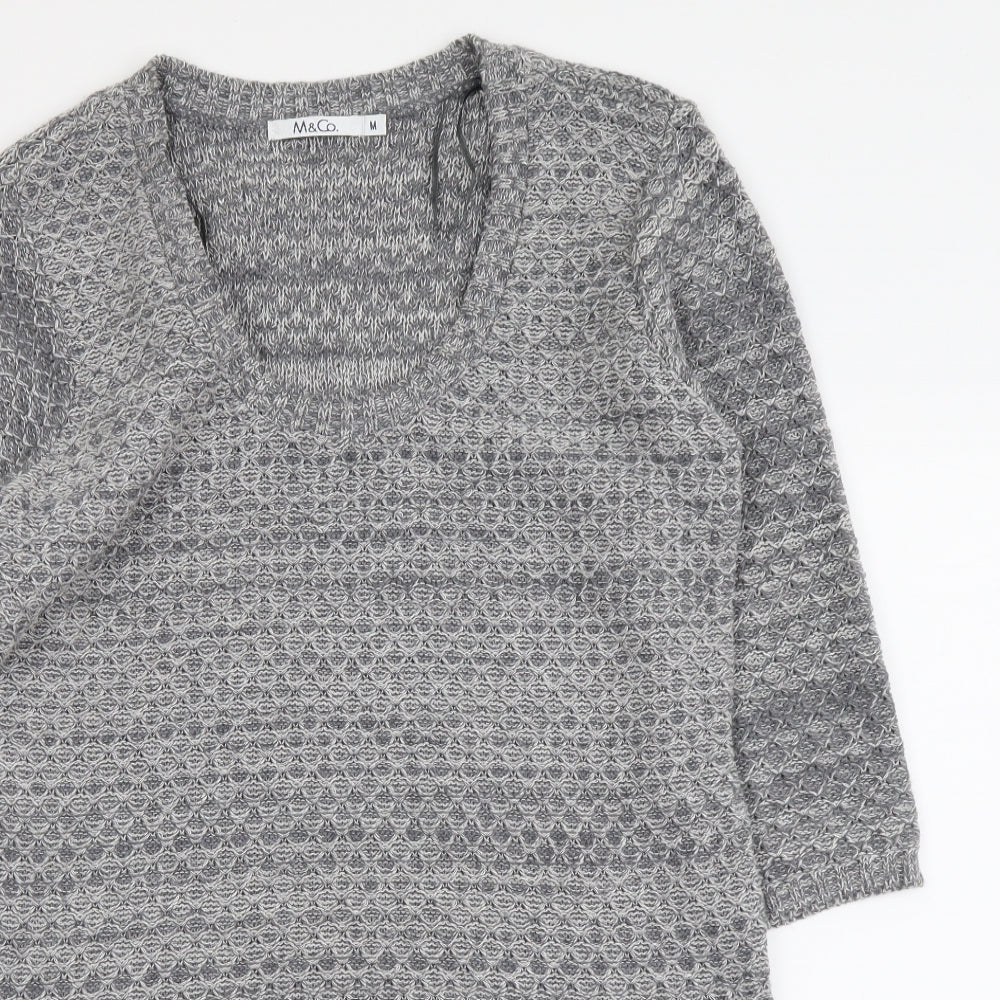 M&Co Womens Grey Scoop Neck Acrylic Tunic Jumper Size M