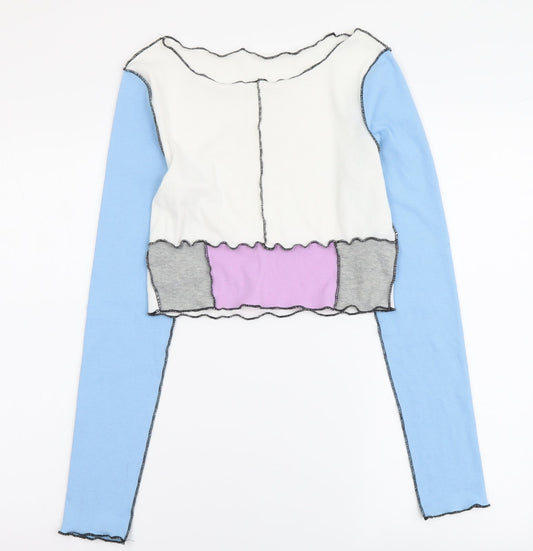 SheIn Womens Multicoloured Colourblock Polyester Cropped Blouse Size M Boat Neck