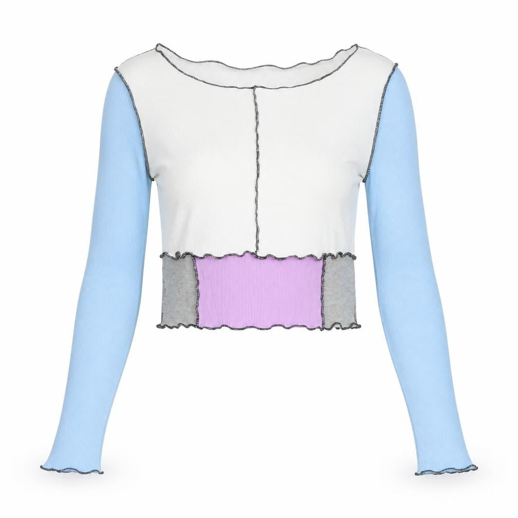 SheIn Womens Multicoloured Colourblock Polyester Cropped Blouse Size M Boat Neck
